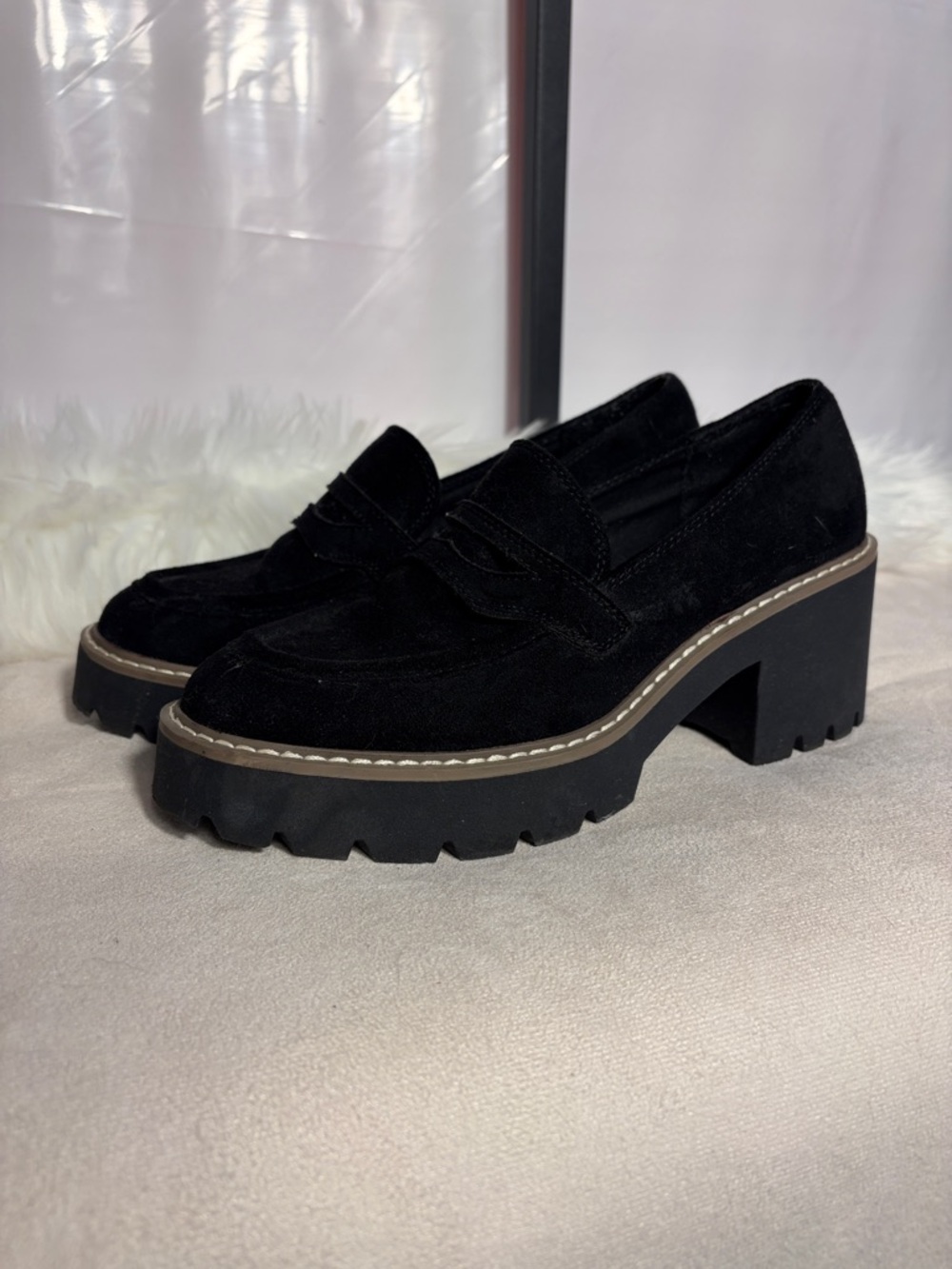 Dolce Vita Black Suede Chunky Lug Sole Loafers
